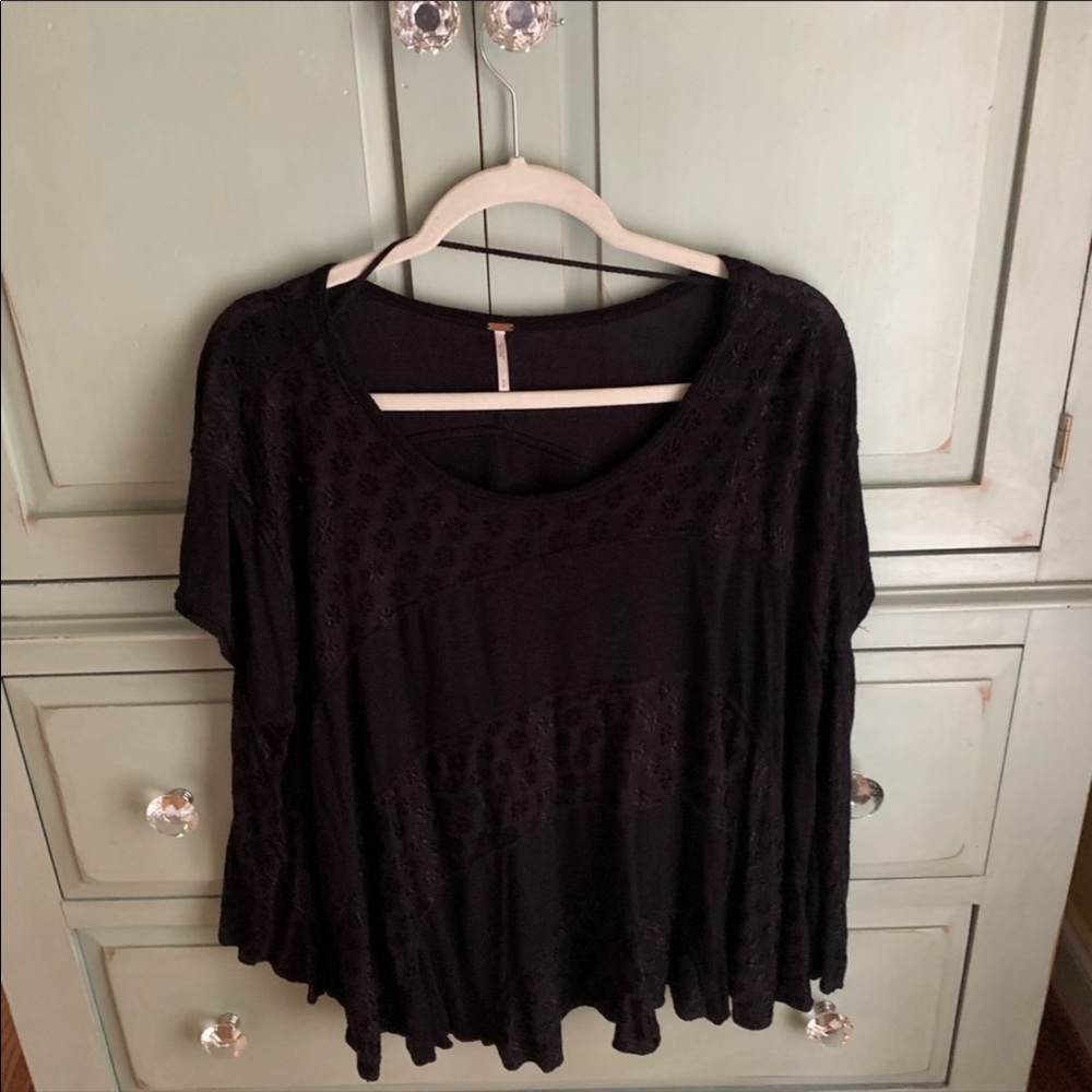 Free People Black Flowy Short Sleeved Top
